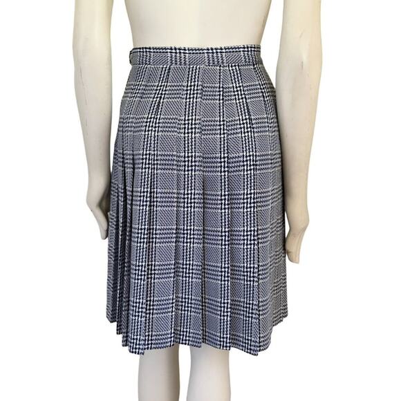 VTG 80s RAFAEL Houndstooth Plaid Pleated Skirt in Navy Blue & White SZ 4 - Picture 6 of 12